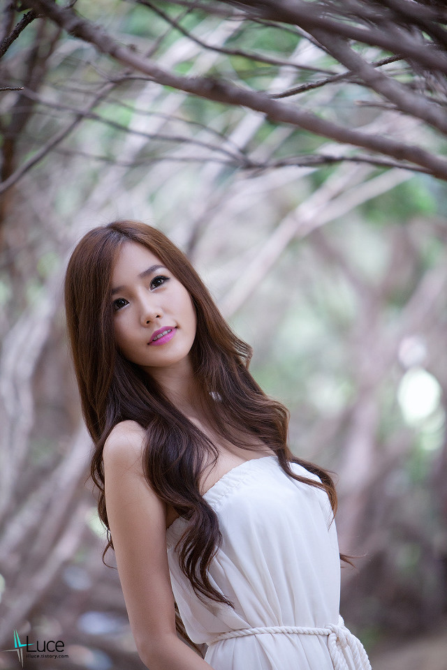 Woman white dress forest trees #2 free wallpaper - medium preview image