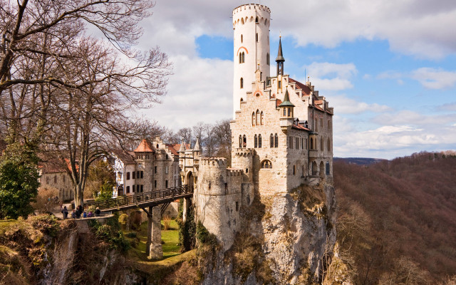 Castle cliff bridge walkway trees free wallpaper - medium preview image