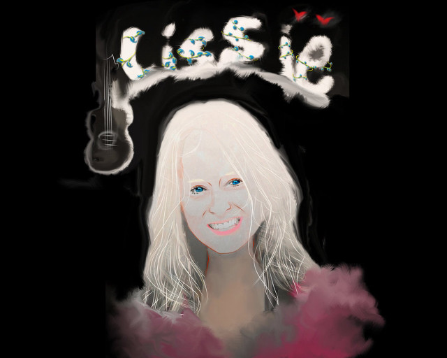 Woman guitar sign above head free wallpaper - medium preview image