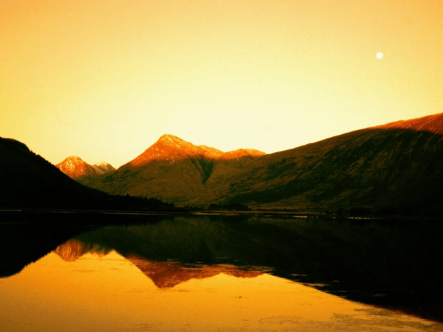 Mountain lake yellow sky sunset free wallpaper - medium preview image