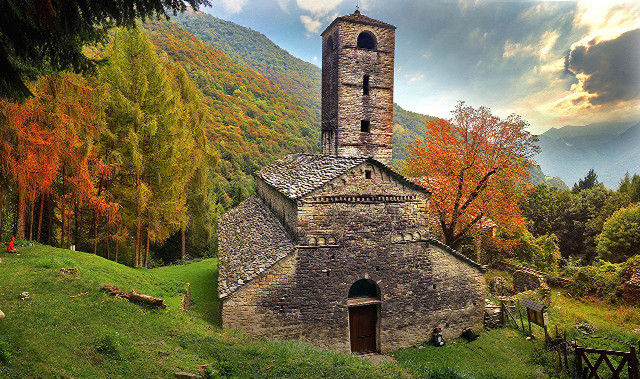 Church mountain valley forest cloudy free wallpaper - medium preview image