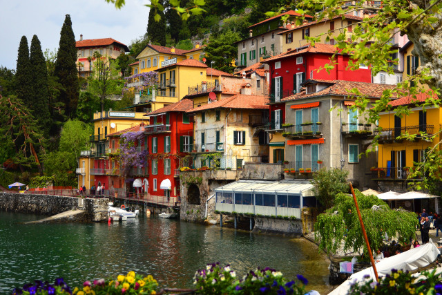 River houses boat flowers waterfront free wallpaper - medium preview image