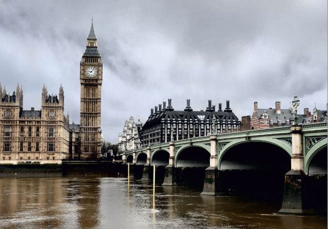 Bridge river clock tower cloudy free wallpaper - medium preview image