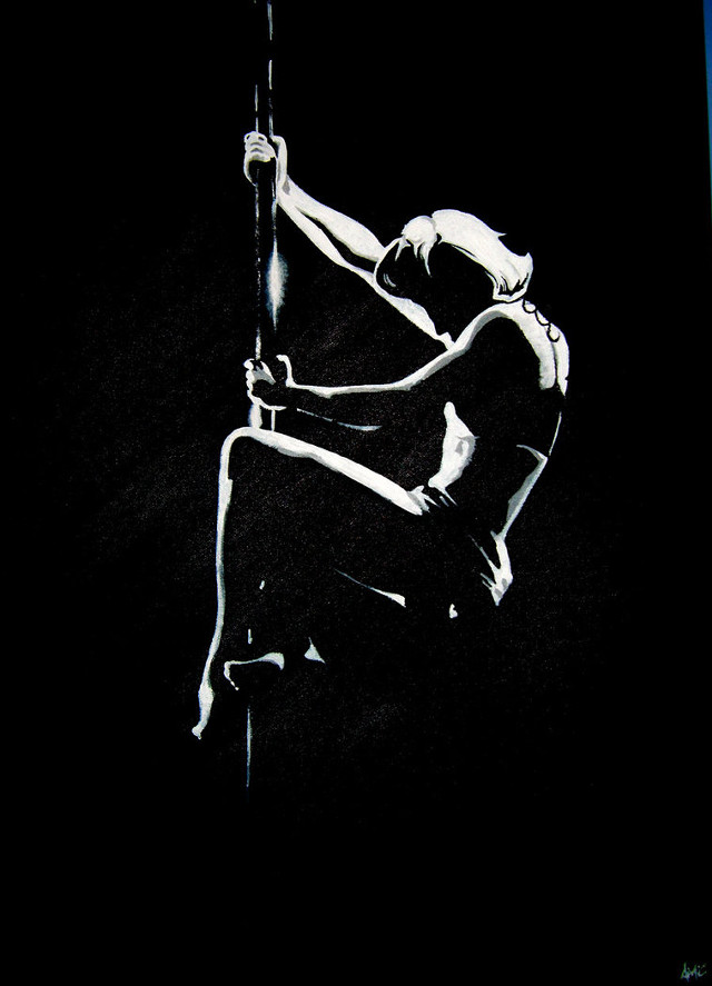 Woman holding pole black background free wallpaper - medium preview image