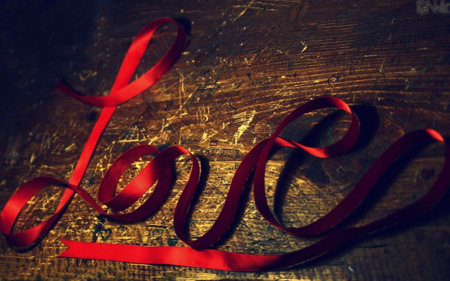 Red ribbon wooden surface love #2 free wallpaper - medium preview image