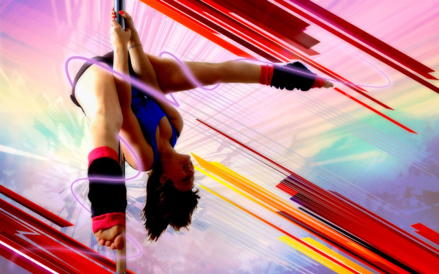 Woman handstand pole colorful background free wallpaper - medium preview image