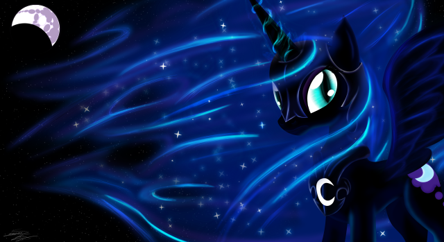 Black pony blue mane moon free wallpaper - medium preview image