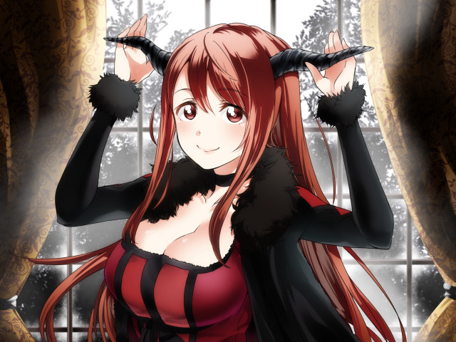 Woman red hair black gloves free wallpaper - medium preview image