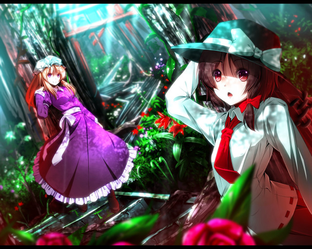 Anime girls dresses hats forest free wallpaper - medium preview image