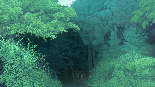 Forest bench trees painting nature free wallpaper - medium preview image