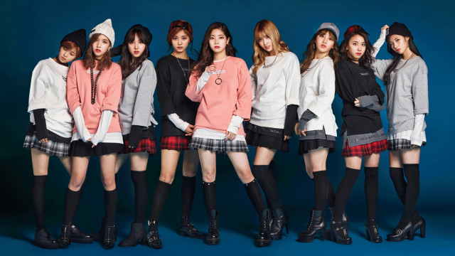 Girls standing blue background group free wallpaper - medium preview image