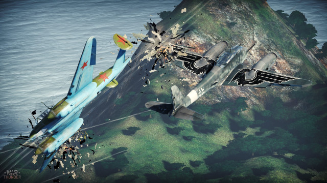 Fighter jets hillside ocean sunny free wallpaper - medium preview image