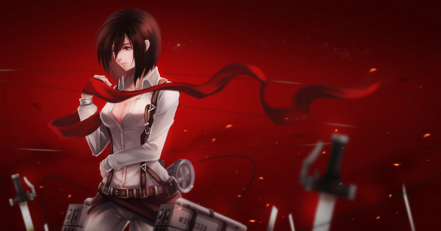 Woman gun scarf red background free wallpaper for desktop - medium preview image
