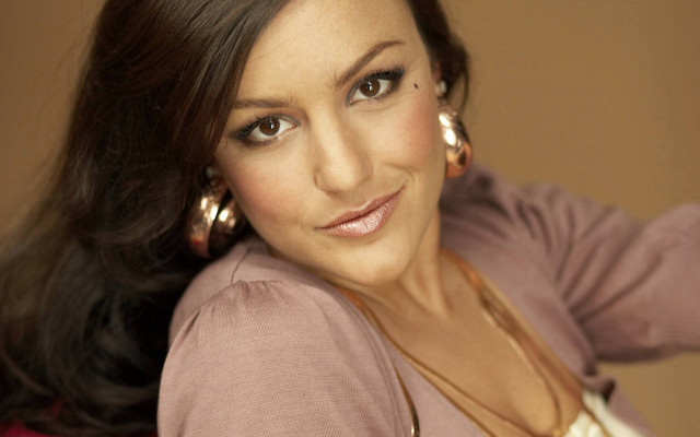 Woman large hoop earrings pink free wallpaper - medium preview image