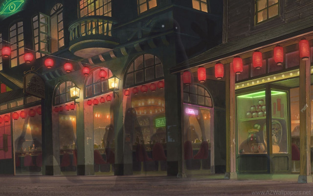 Store front night red lights free wallpaper - medium preview image