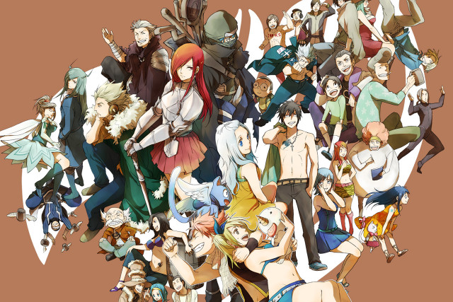 Anime characters circle grouped together free wallpaper - medium preview image