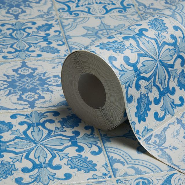 Blue white patterned paper floor free wallpaper - medium preview image