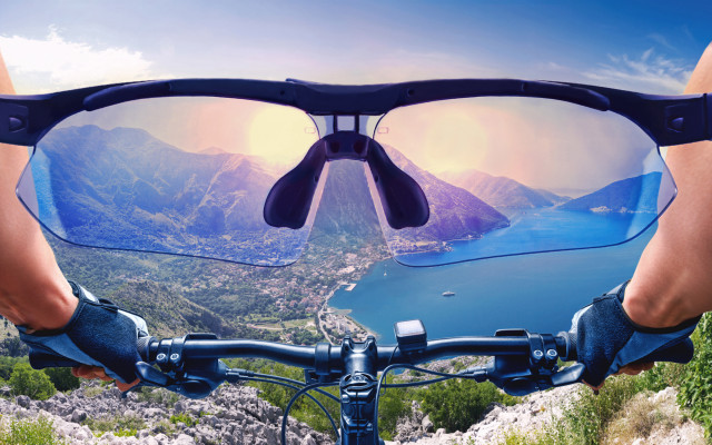 Bike rider sunglasses lake mountains free wallpaper - medium preview image