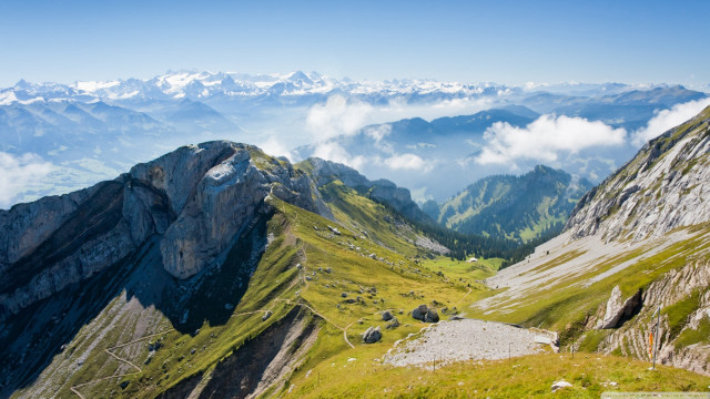 Mountain range clouds distant trees free wallpaper - medium preview image