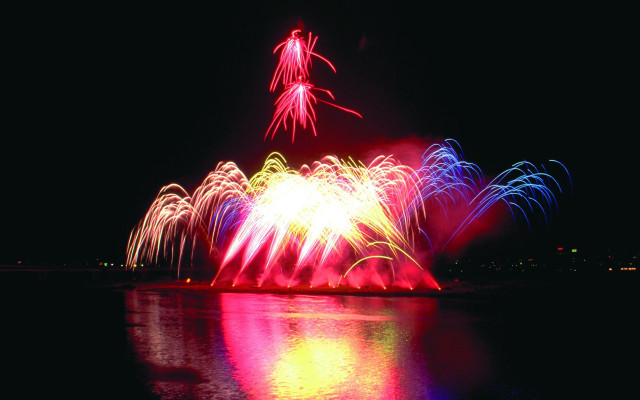 Fireworks night sky water reflections free wallpaper - medium preview image