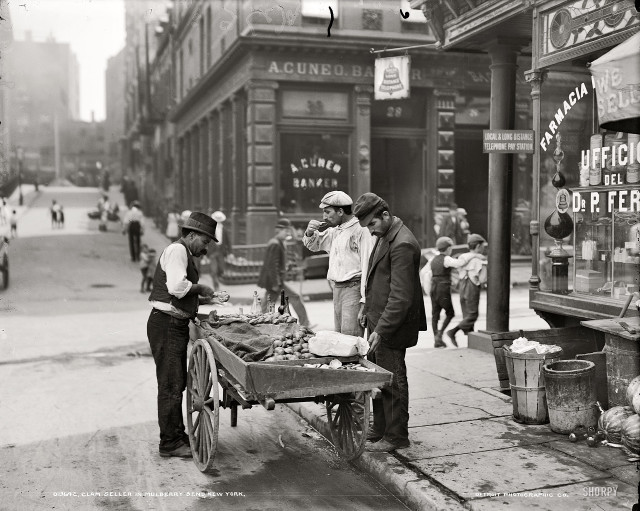 Men table food city street free wallpaper - medium preview image
