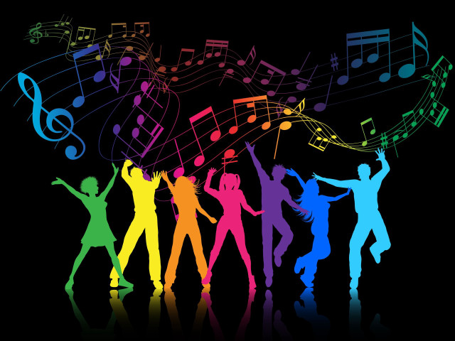 Dancing people musical notes rainbow free wallpaper - medium preview image