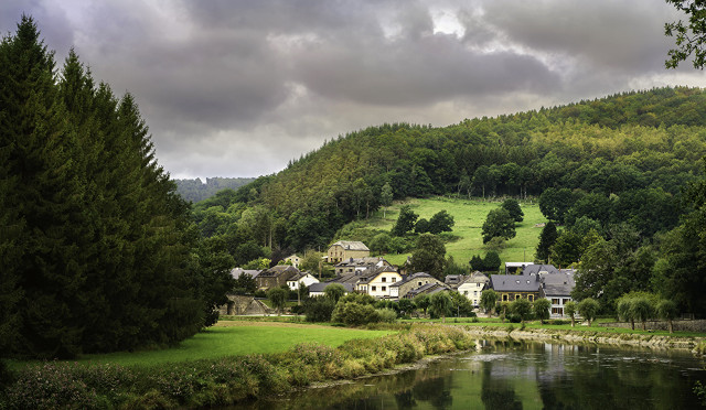 Village hill river forest clouds free wallpaper - medium preview image