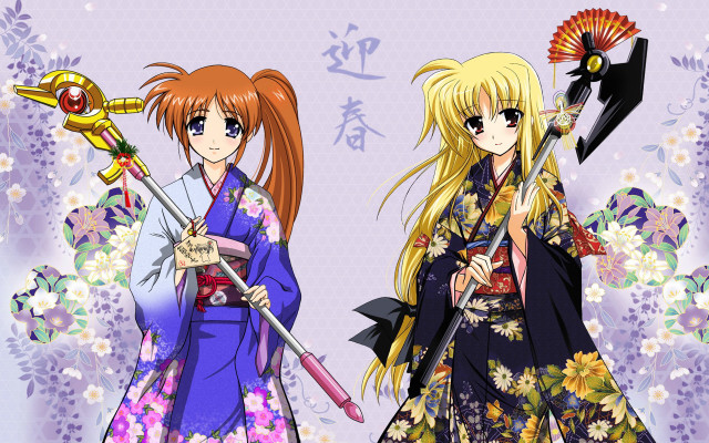 Anime girls umbrellas floral background free wallpaper - medium preview image