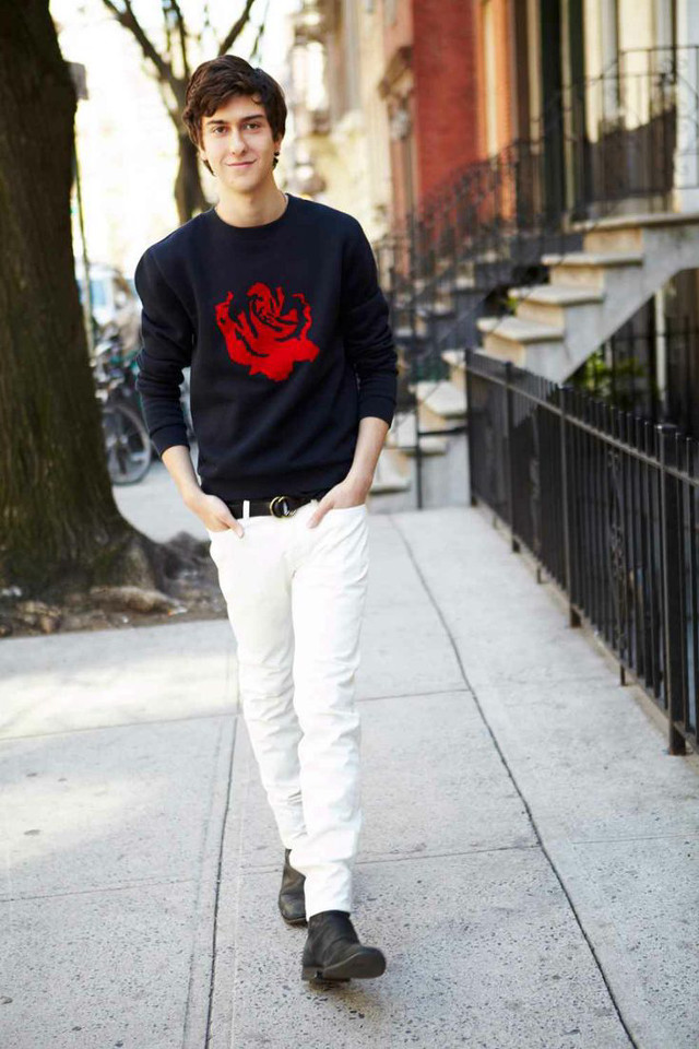 Man black sweater white pants free wallpaper - medium preview image