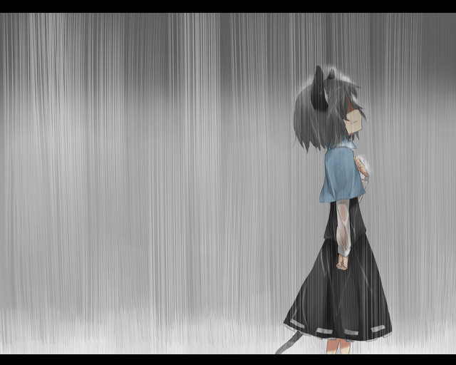 Woman walking rain umbrella cat free wallpaper - medium preview image