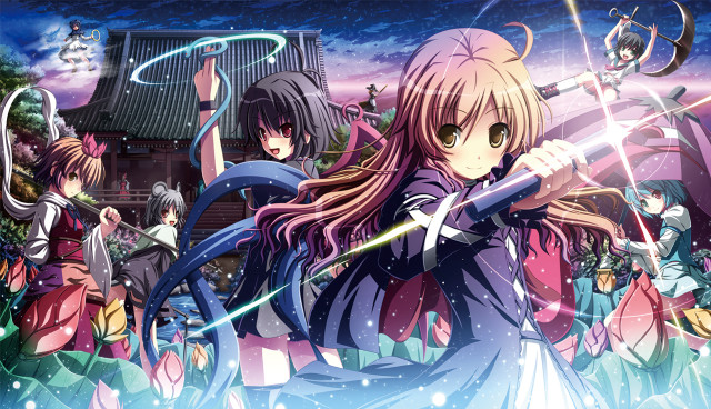 Anime characters swords building sky free wallpaper - medium preview image