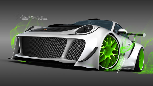 White green sports car green free wallpaper - medium preview image