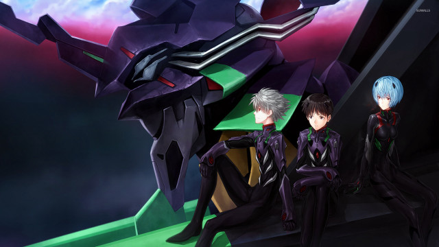 Anime characters ledged gigantic robot free wallpaper - medium preview image