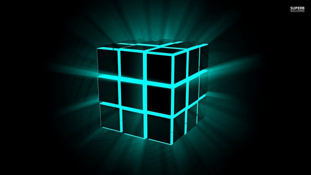 Glowing cube black background green free wallpaper - medium preview image