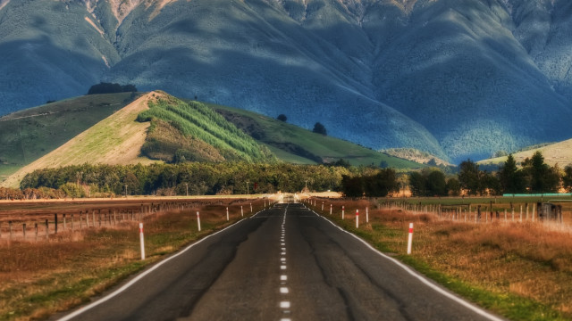 Long road mountain field fence free wallpaper - medium preview image