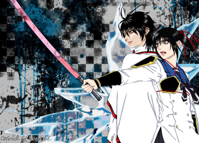 Anime characters swords pose blue #2 free wallpaper - medium preview image