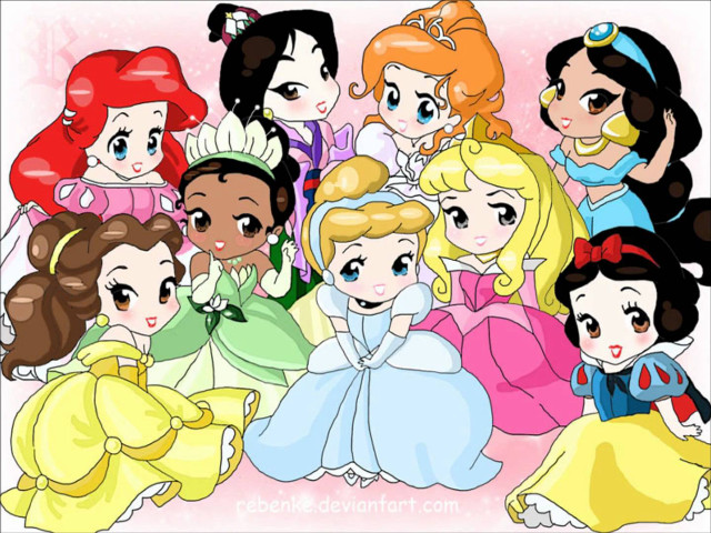 Princesses group smiling together row free wallpaper - medium preview image