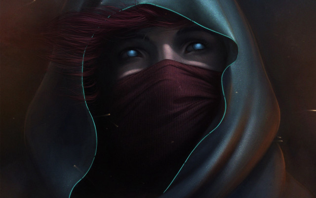 Red hair red mask cloth free wallpaper - medium preview image