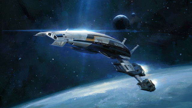 Spaceship floating planet moon background #2 free wallpaper - medium preview image