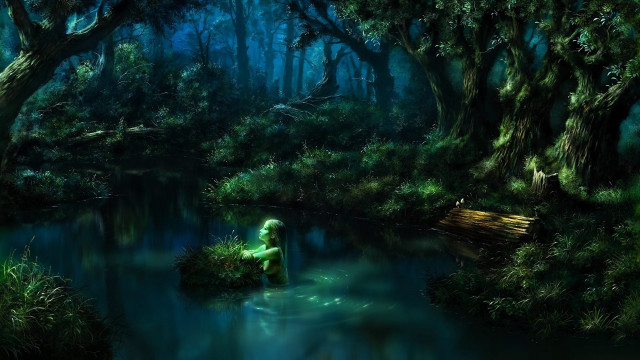 Woman swamp trees water green free wallpaper - medium preview image