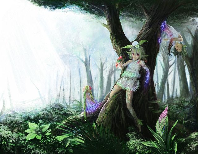 Fairy sitting tree forest light free wallpaper - medium preview image