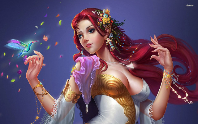 Woman bird white dress purple free wallpaper - medium preview image