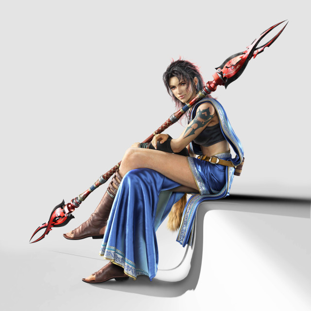 Woman sword sitting ledged demon free wallpaper - medium preview image