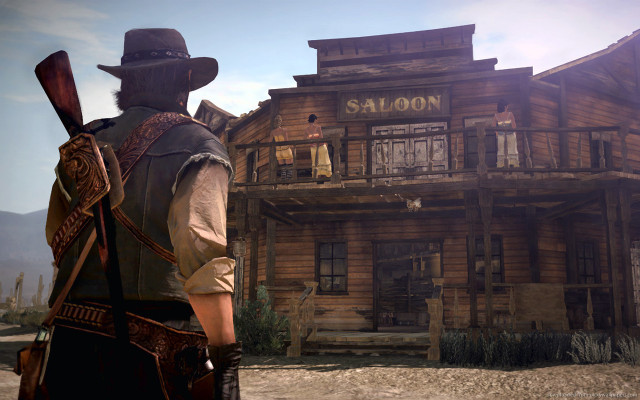 Cowboy hat vest wooden building free wallpaper - medium preview image