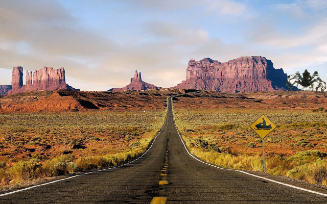 Long road desert sign mountains free wallpaper - medium preview image