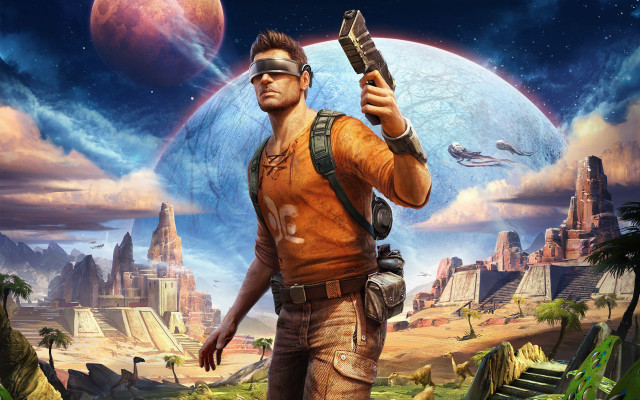 Man gun futuristic landscape giant free wallpaper - medium preview image