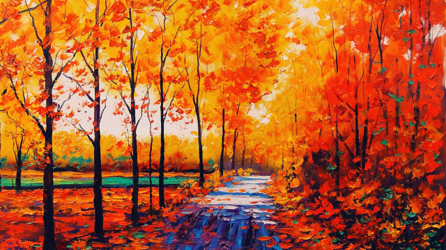Forest path trees leaves painting #3 free wallpaper - medium preview image