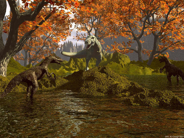 Dinosaurs forest trees grass background free wallpaper - medium preview image