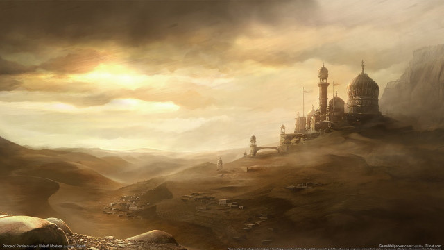 Desert castle hill clouds fantasy free wallpaper - medium preview image