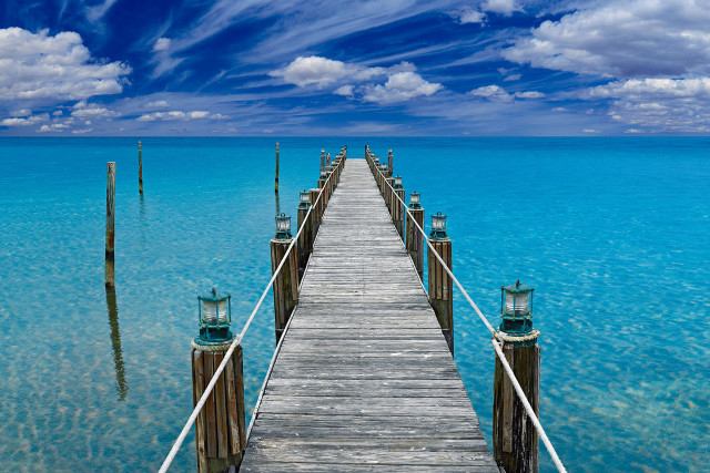 Pier light ocean blue sky free wallpaper - medium preview image